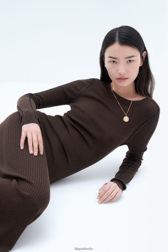 Filippa K L8HHT213 Bekleidung dunkle Schokolade/schwarz Frauen Rippstrickkleid