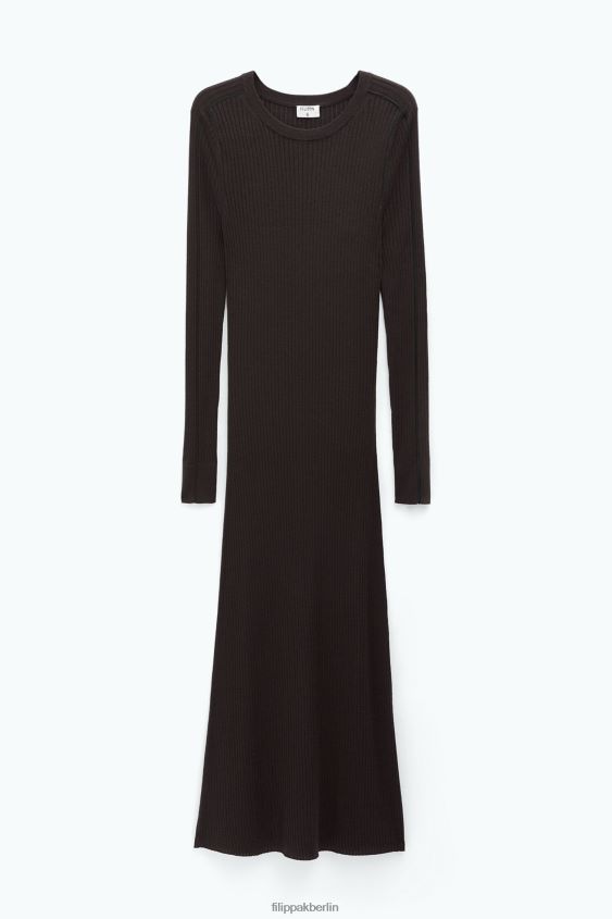 Filippa K L8HHT213 Bekleidung dunkle Schokolade/schwarz Frauen Rippstrickkleid