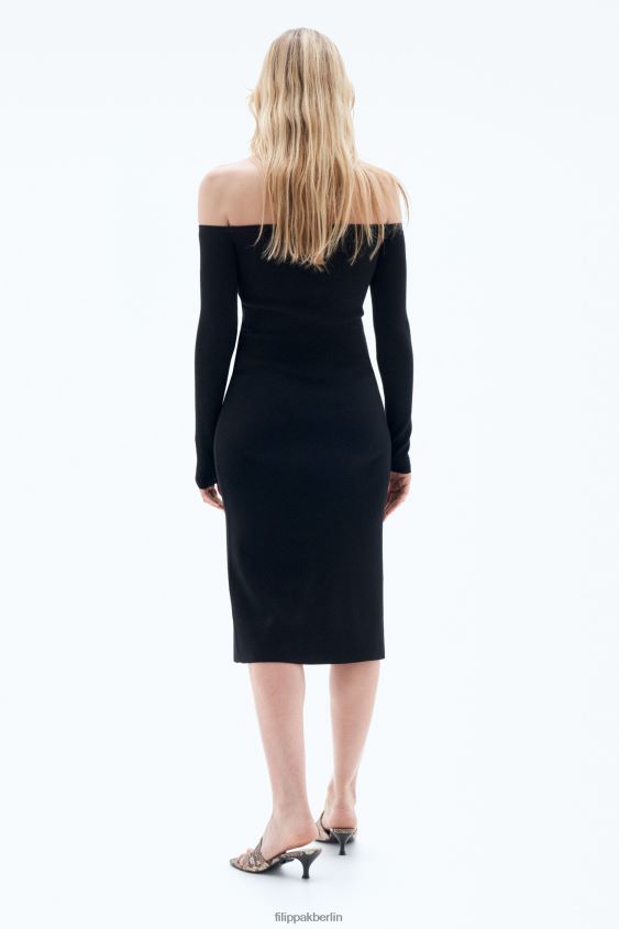 Filippa K L8HHT214 Bekleidung Schwarz Frauen Schulterfreies Strickkleid