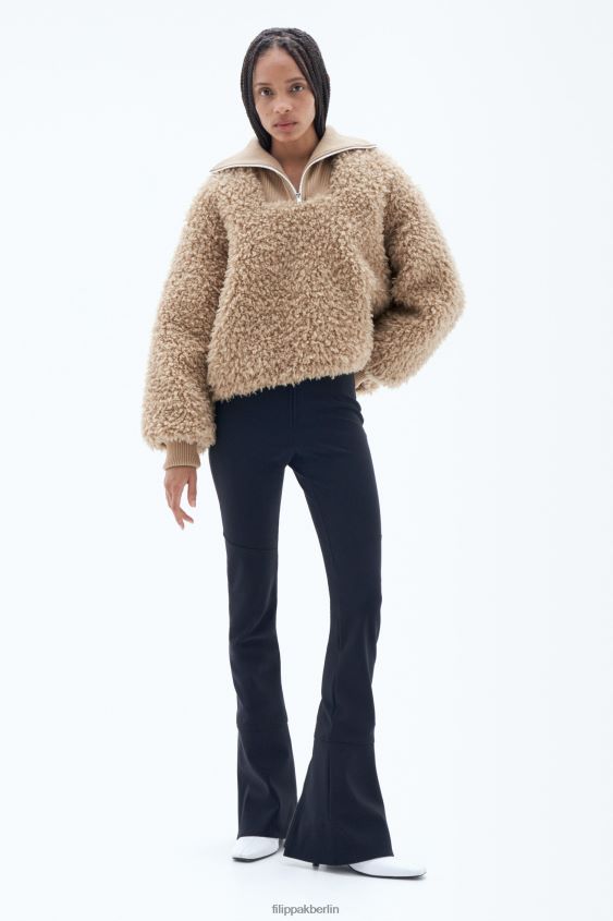 Filippa K L8HHT16 Bekleidung Sandbeige Frauen Kunstpelzjacke mit halbem Reißverschluss