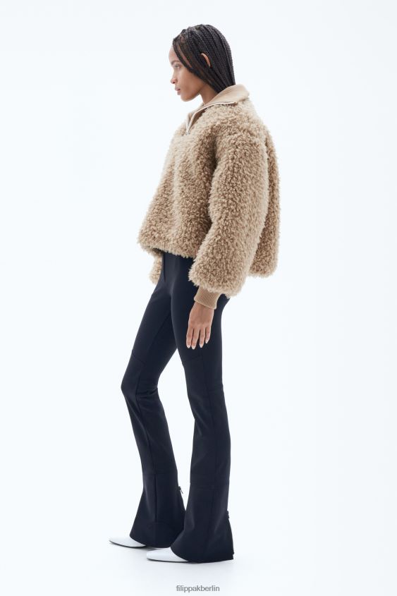 Filippa K L8HHT16 Bekleidung Sandbeige Frauen Kunstpelzjacke mit halbem Reißverschluss