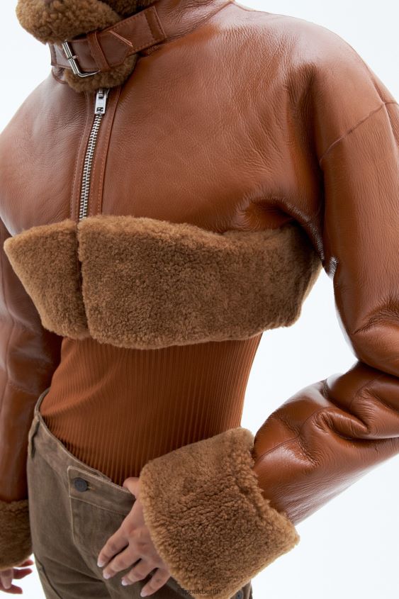 Filippa K L8HHT3 Bekleidung Kastanie Frauen Kurz geschnittene Lammfelljacke