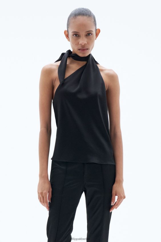 Filippa K L8HHT157 Bekleidung Schwarz Frauen Asymmetrisches Tanktop mit Bindekragen