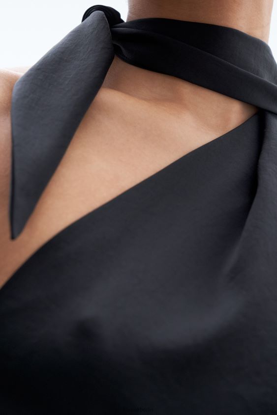 Filippa K L8HHT157 Bekleidung Schwarz Frauen Asymmetrisches Tanktop mit Bindekragen