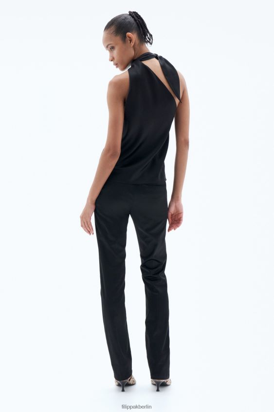 Filippa K L8HHT157 Bekleidung Schwarz Frauen Asymmetrisches Tanktop mit Bindekragen