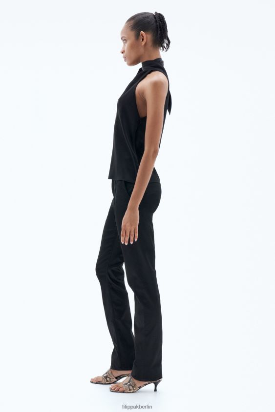 Filippa K L8HHT157 Bekleidung Schwarz Frauen Asymmetrisches Tanktop mit Bindekragen