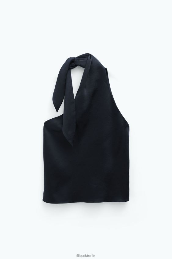 Filippa K L8HHT157 Bekleidung Schwarz Frauen Asymmetrisches Tanktop mit Bindekragen