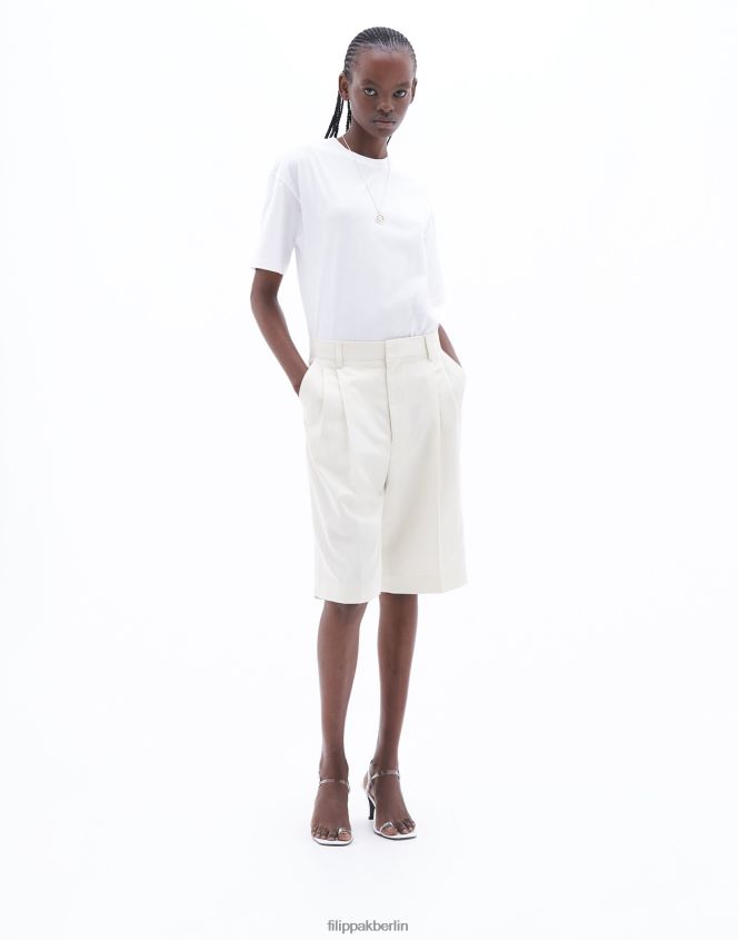 Filippa K L8HHT124 Bekleidung Knochenweiß/weißer Nadelstreifen Frauen Lässige Nadelstreifen-Shorts