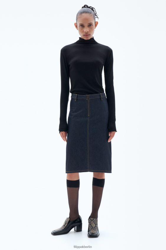 Filippa K L8HHT223 Bekleidung Mitternachtsblau Frauen Denim-Midi-Rock mit Reißverschluss