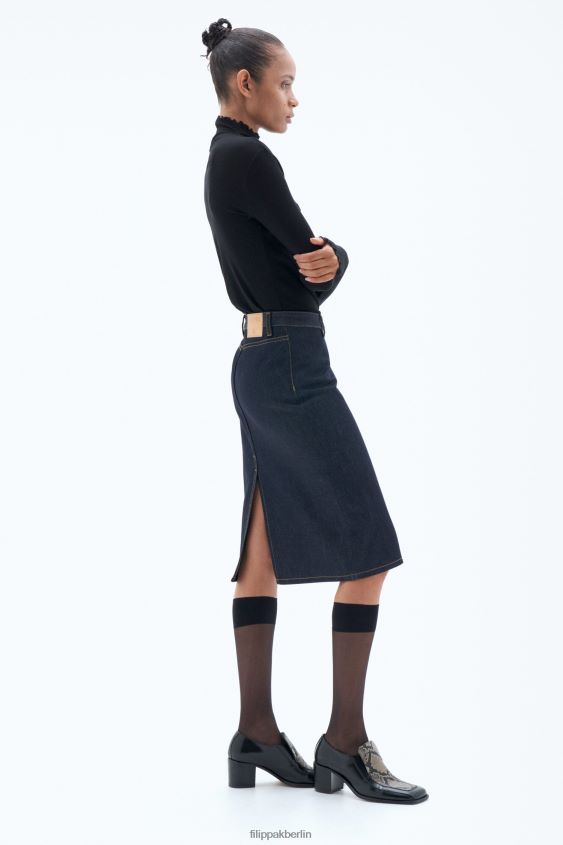 Filippa K L8HHT223 Bekleidung Mitternachtsblau Frauen Denim-Midi-Rock mit Reißverschluss