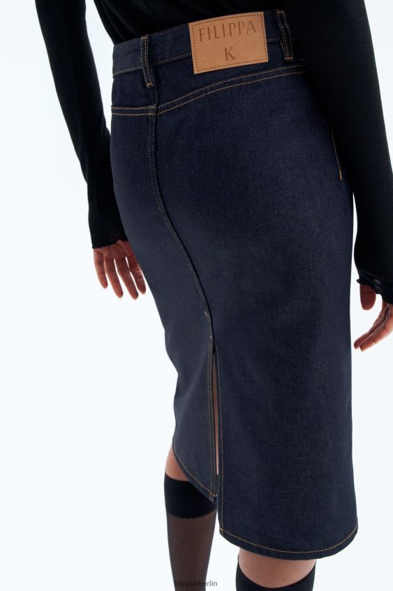 Filippa K L8HHT223 Bekleidung Mitternachtsblau Frauen Denim-Midi-Rock mit Reißverschluss