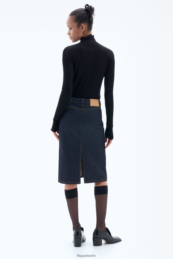 Filippa K L8HHT223 Bekleidung Mitternachtsblau Frauen Denim-Midi-Rock mit Reißverschluss