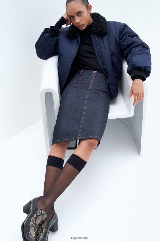 Filippa K L8HHT223 Bekleidung Mitternachtsblau Frauen Denim-Midi-Rock mit Reißverschluss