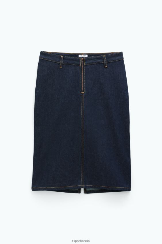 Filippa K L8HHT223 Bekleidung Mitternachtsblau Frauen Denim-Midi-Rock mit Reißverschluss