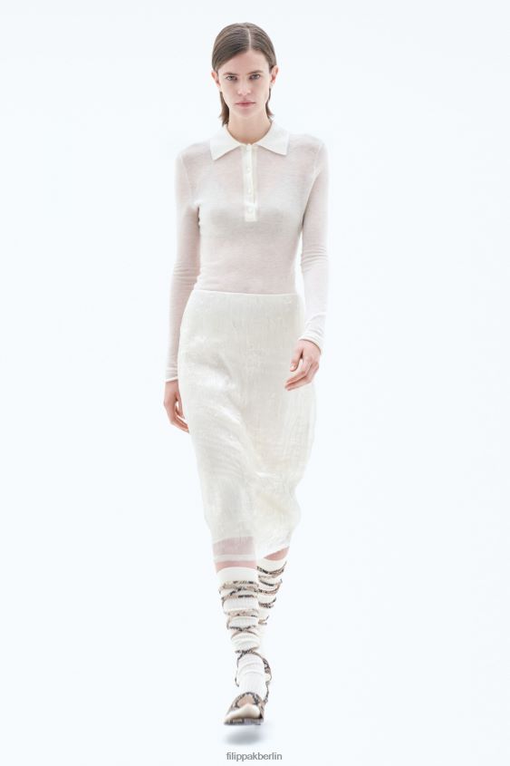 Filippa K L8HHT224 Bekleidung Winterweiß Frauen Bleistiftrock in Knitteroptik