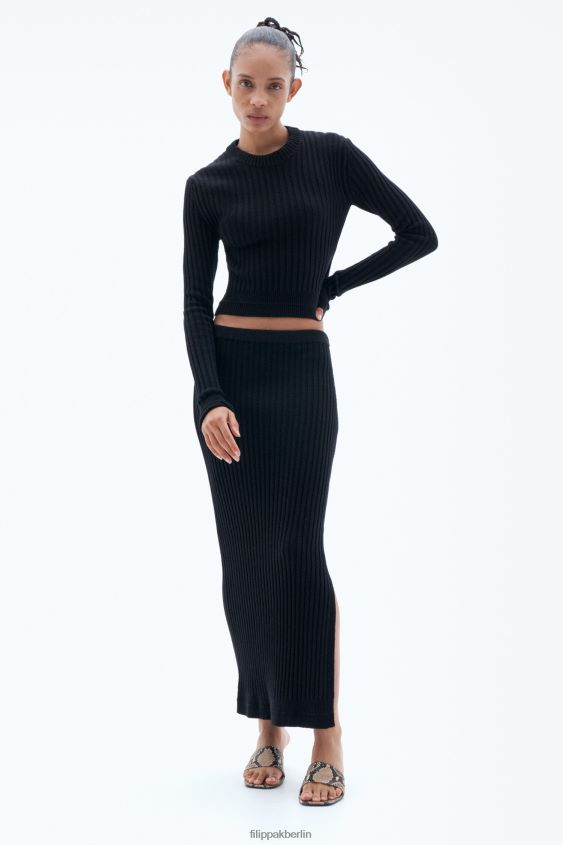 Filippa K L8HHT228 Bekleidung Schwarz Frauen Rippstrickrock