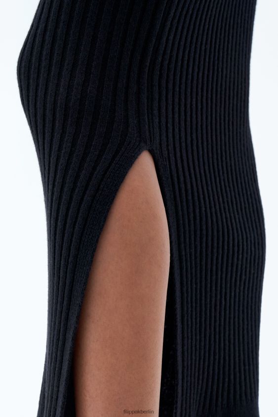 Filippa K L8HHT228 Bekleidung Schwarz Frauen Rippstrickrock
