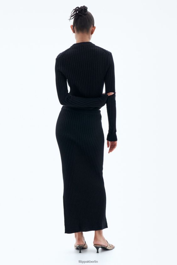 Filippa K L8HHT228 Bekleidung Schwarz Frauen Rippstrickrock