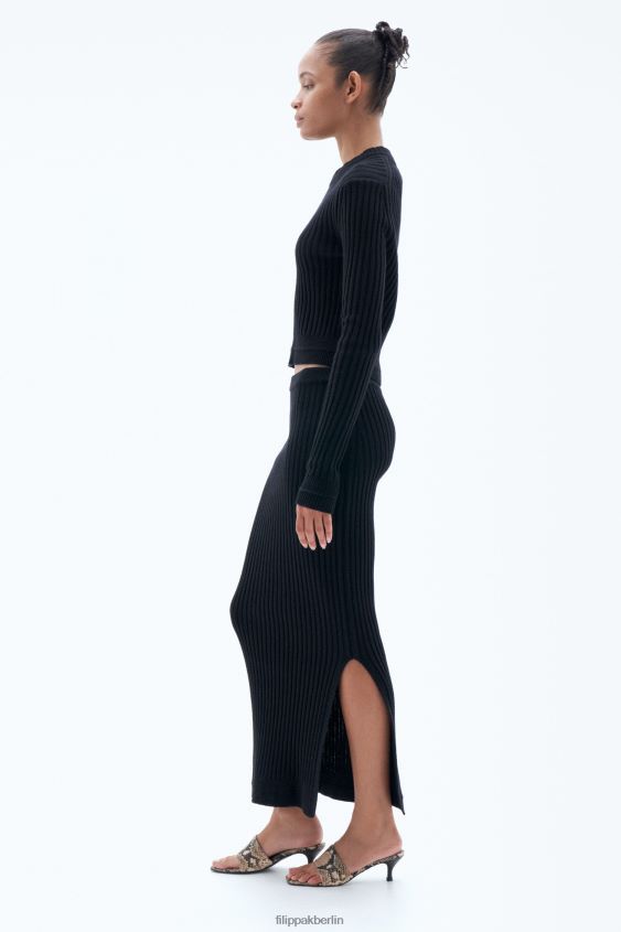 Filippa K L8HHT228 Bekleidung Schwarz Frauen Rippstrickrock