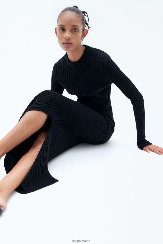 Filippa K L8HHT228 Bekleidung Schwarz Frauen Rippstrickrock