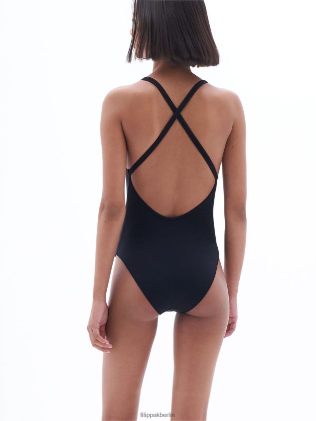 Filippa K L8HHT246 Bekleidung Schwarz Frauen Badeanzug mit überkreuztem Rücken