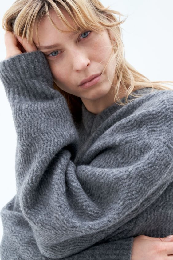 Filippa K L8HHT28 Bekleidung mittelgrau meliert Frauen Yak-Pullover mit Struktur