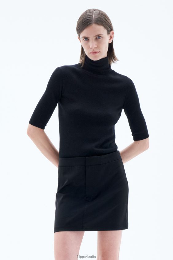 Filippa K L8HHT29 Bekleidung Schwarz Frauen Merino-Oberteil mit Ellenbogenärmeln