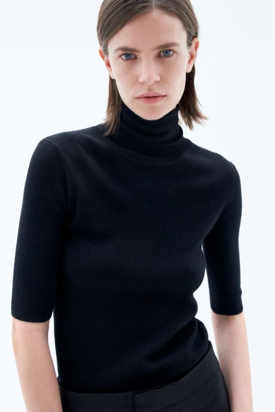 Filippa K L8HHT29 Bekleidung Schwarz Frauen Merino-Oberteil mit Ellenbogenärmeln