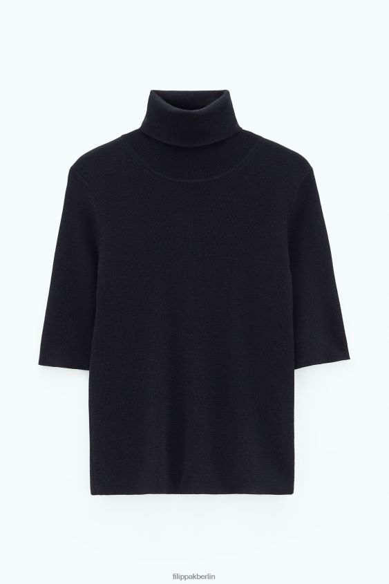 Filippa K L8HHT29 Bekleidung Schwarz Frauen Merino-Oberteil mit Ellenbogenärmeln