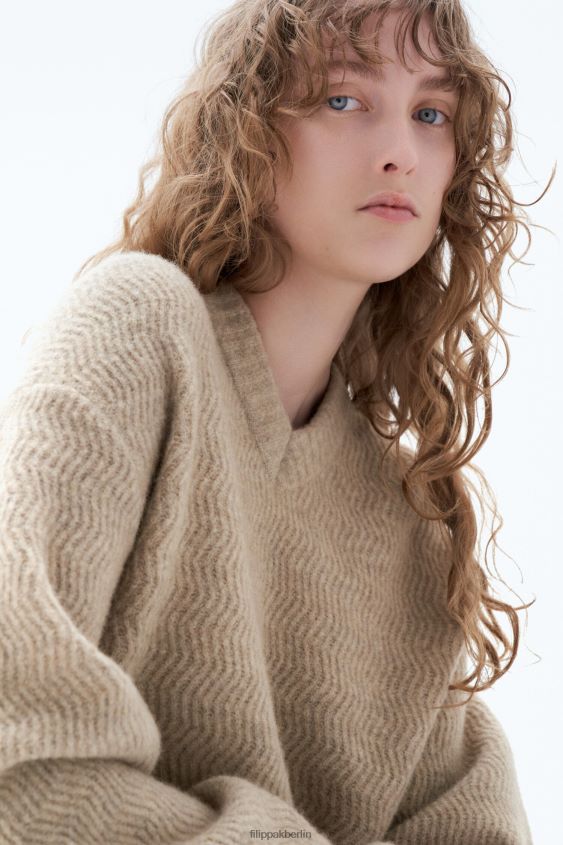 Filippa K L8HHT30 Bekleidung Beige-Melange Frauen Yak-Pullover mit Struktur