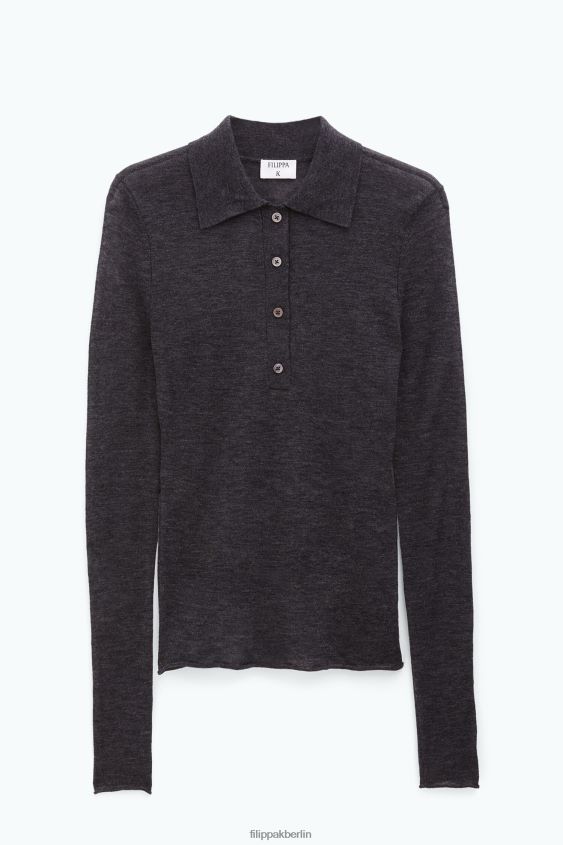 Filippa K L8HHT31 Bekleidung Anthrazit-Melange Frauen Gestrickter Polopullover