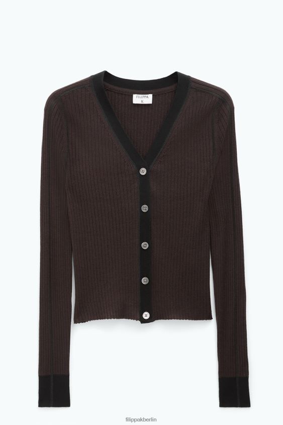 Filippa K L8HHT34 Bekleidung dunkle Schokolade/schwarz Frauen leichter Ripp-Cardigan