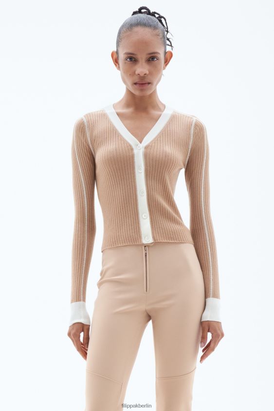 Filippa K L8HHT35 Bekleidung Kamel/Weiß Frauen leichter Ripp-Cardigan
