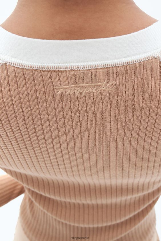 Filippa K L8HHT35 Bekleidung Kamel/Weiß Frauen leichter Ripp-Cardigan