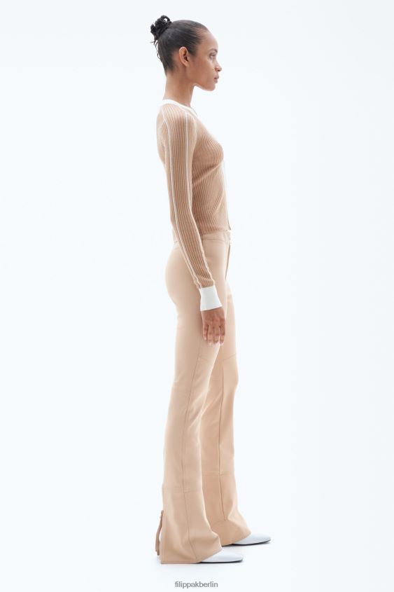 Filippa K L8HHT35 Bekleidung Kamel/Weiß Frauen leichter Ripp-Cardigan