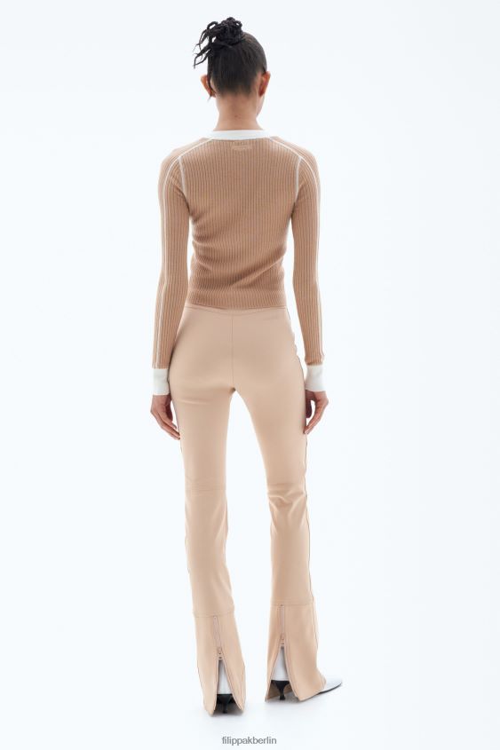 Filippa K L8HHT35 Bekleidung Kamel/Weiß Frauen leichter Ripp-Cardigan