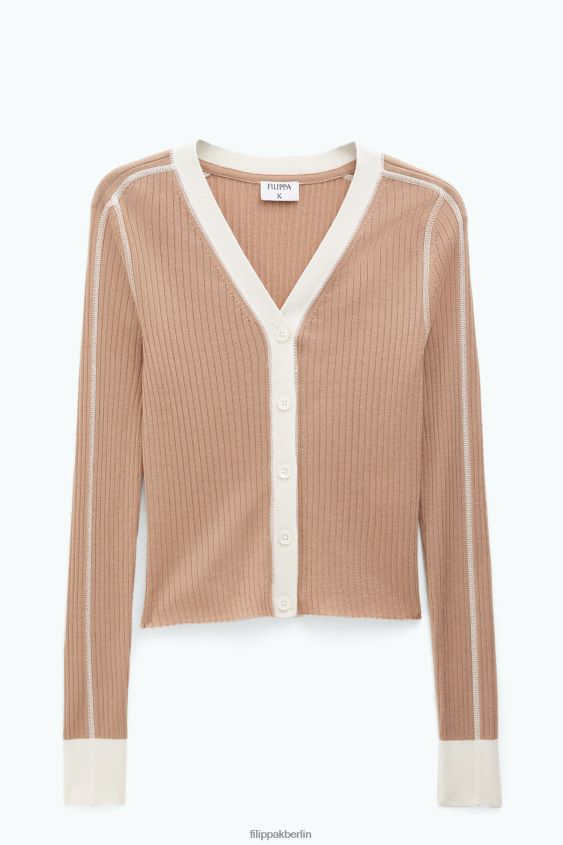 Filippa K L8HHT35 Bekleidung Kamel/Weiß Frauen leichter Ripp-Cardigan