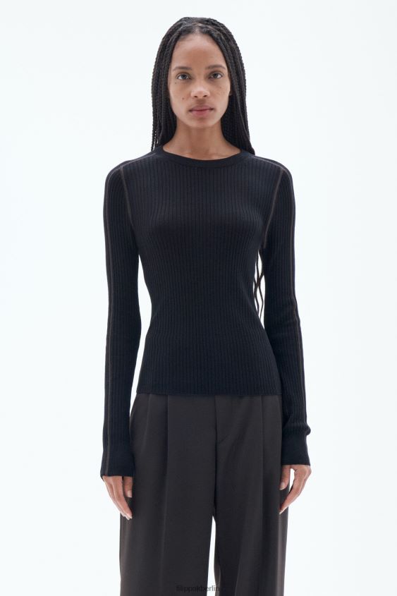 Filippa K L8HHT39 Bekleidung Schwarz Braun Frauen Leichter Ripppullover