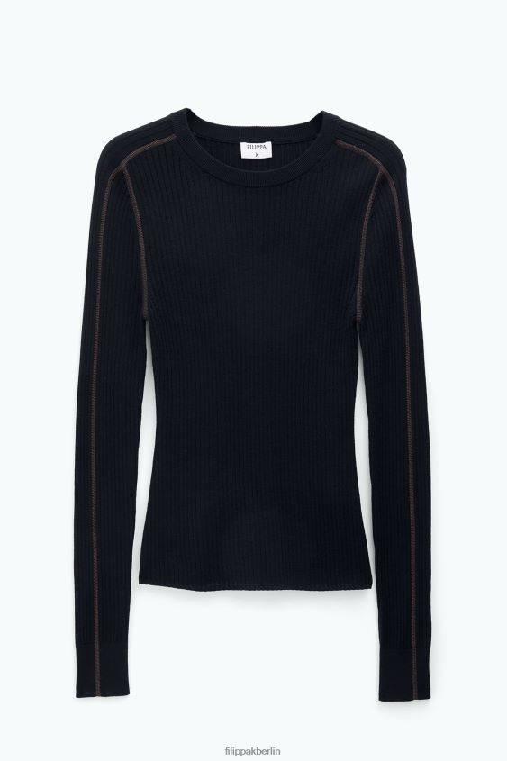 Filippa K L8HHT39 Bekleidung Schwarz Braun Frauen Leichter Ripppullover