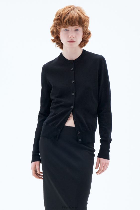Filippa K L8HHT47 Bekleidung Schwarz Frauen Kurze Strickjacke aus Merinowolle