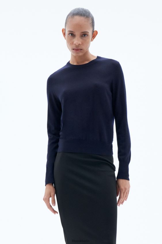 Filippa K L8HHT48 Bekleidung Marine Frauen Merinopullover mit R-Ausschnitt