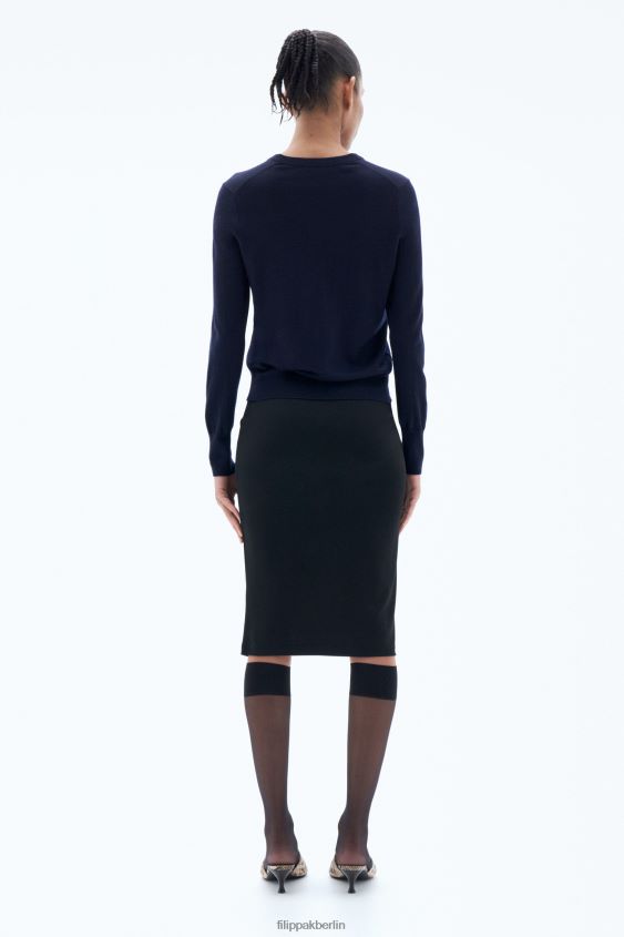 Filippa K L8HHT48 Bekleidung Marine Frauen Merinopullover mit R-Ausschnitt