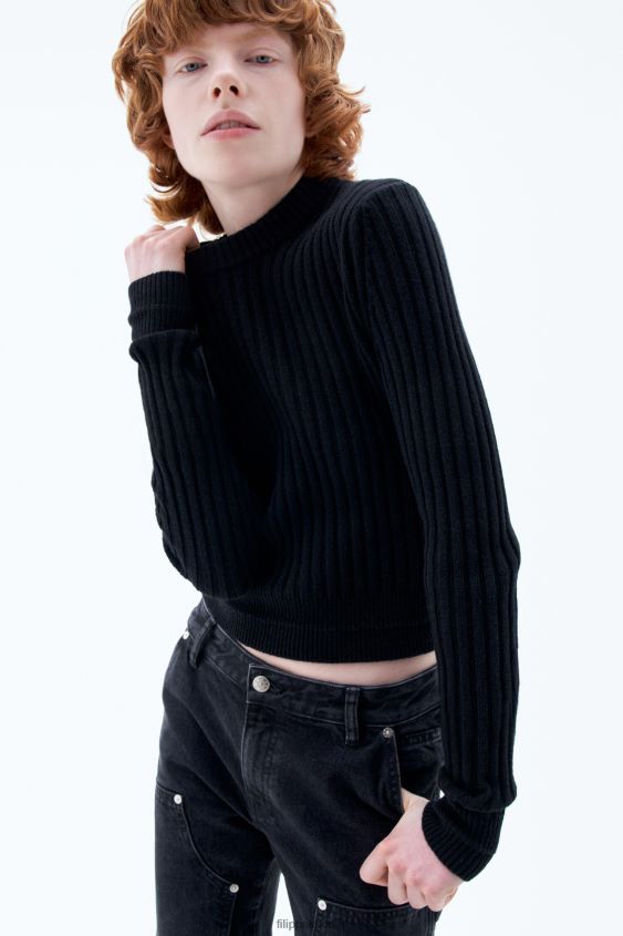 Filippa K L8HHT64 Bekleidung Schwarz Frauen Wollripppullover