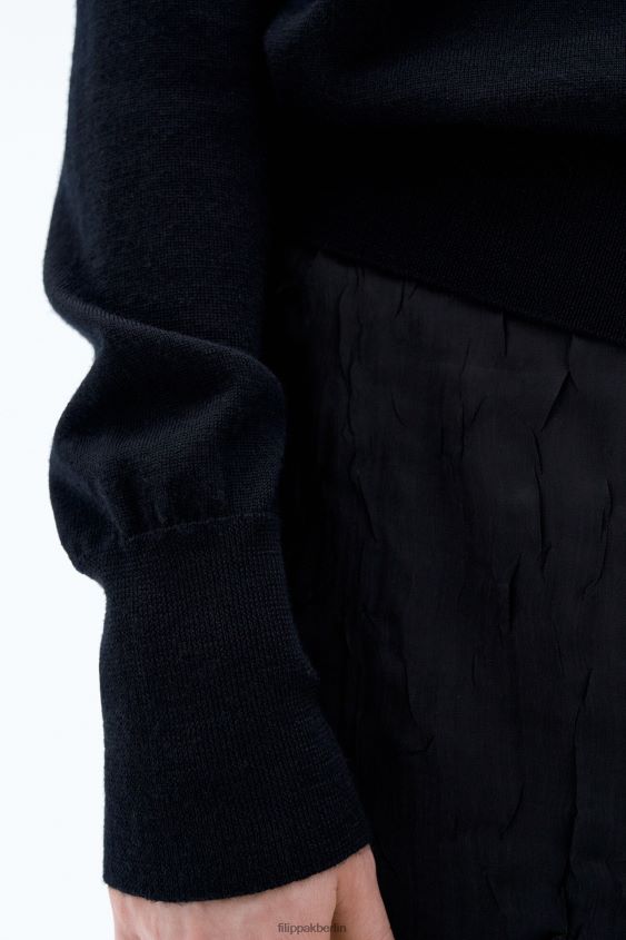 Filippa K L8HHT65 Bekleidung Schwarz Frauen Merinopullover mit R-Ausschnitt