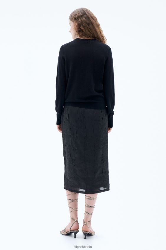 Filippa K L8HHT65 Bekleidung Schwarz Frauen Merinopullover mit R-Ausschnitt