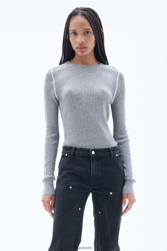 Filippa K L8HHT71 Bekleidung grau weiß Frauen Leichter Ripppullover