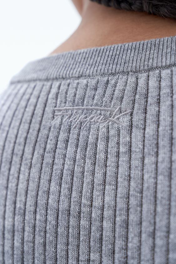 Filippa K L8HHT71 Bekleidung grau weiß Frauen Leichter Ripppullover