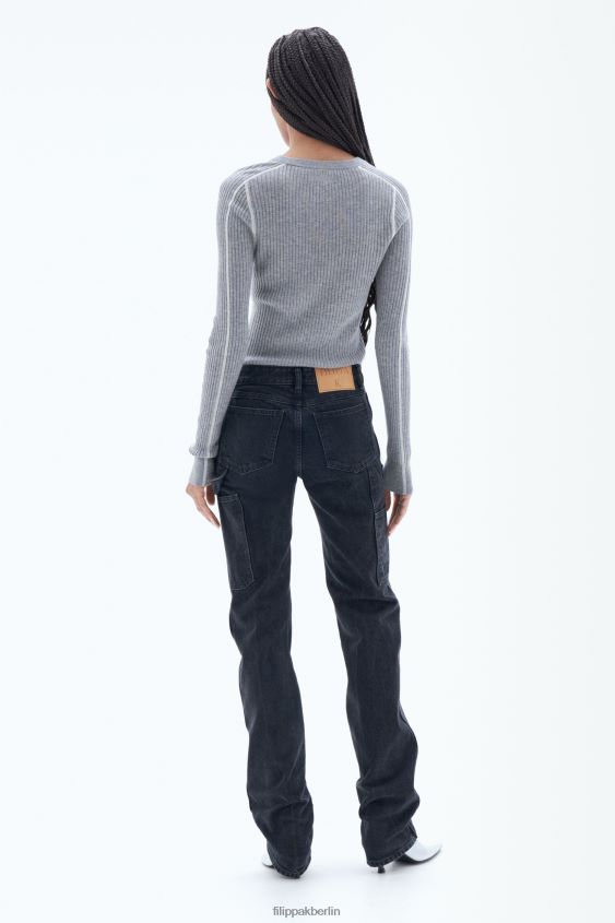 Filippa K L8HHT71 Bekleidung grau weiß Frauen Leichter Ripppullover