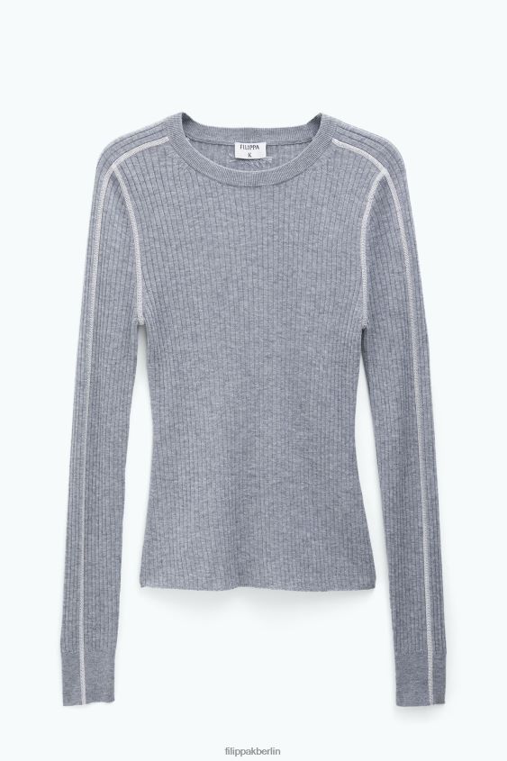 Filippa K L8HHT71 Bekleidung grau weiß Frauen Leichter Ripppullover