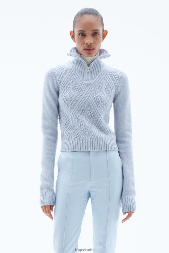 Filippa K L8HHT78 Bekleidung Eisblau Frauen Pullover mit Argyle-Reißverschluss
